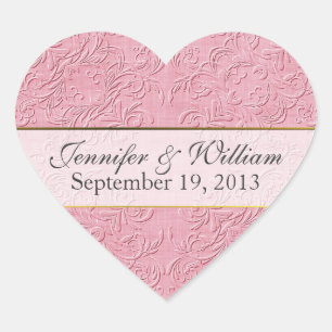 Élégant Coeur rose Autocollant de mariage personna