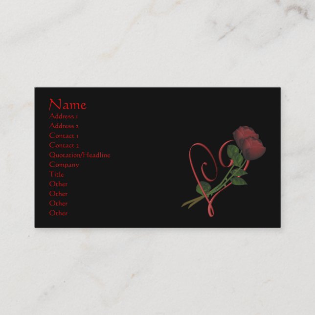 Elégant Coeur Roses Rouges Sur Carte de visite Noi (Devant)