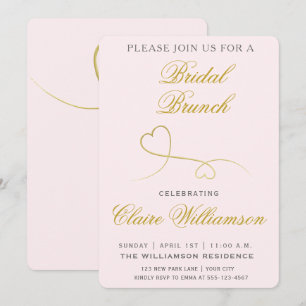 Elégant Coeurs d'or Pink Bridal Brunch Invitation