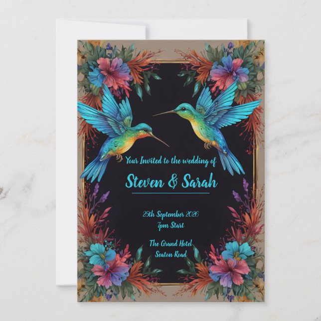 Élégant colibri et Faire-part de mariage floral (Devant)