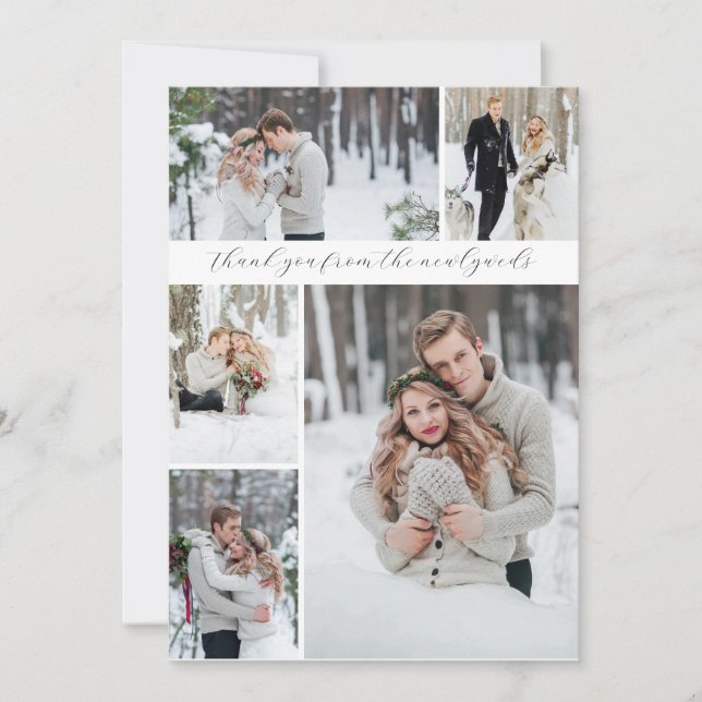 Elegant Collage 5 Foto Neu verheiratet Vielen Dank Karte (Vorderseite)