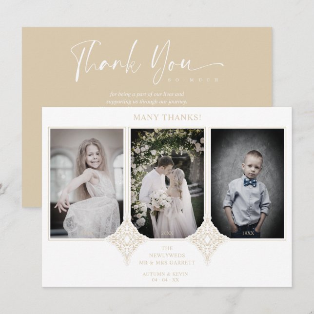 Elegant Collage Lace Romantic 3 Photos Couple Dankeskarte (Vorne/Hinten)