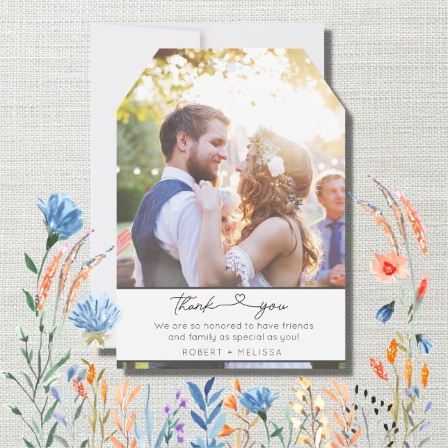 Elegant Collage Scrip Wedding Foto Dankeskarte (Von Creator hochgeladen)
