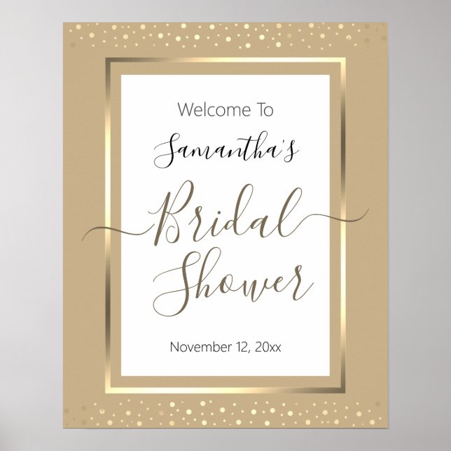 Elegant Confetti Brautparty Begrüßungszeichen Poster (Vorne)