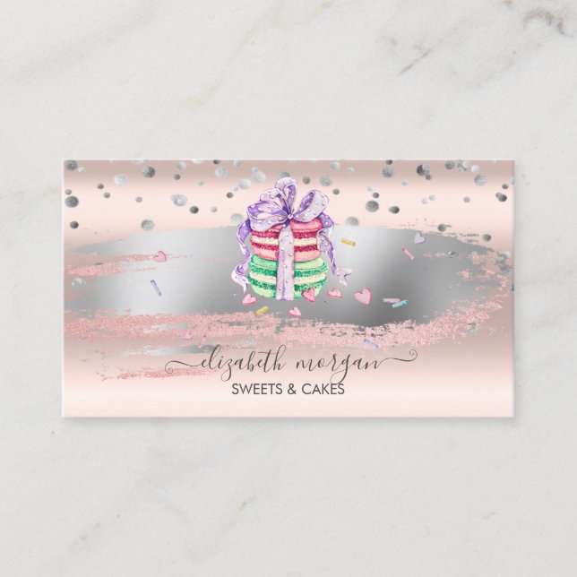 Elegant Confetti, Brush Stroke, Macarons Visitenkarte (Vorderseite)
