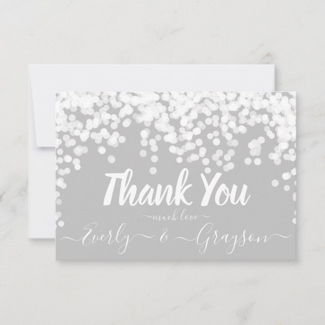 Elegant Confetti Fairy Lights Gray White Vielen Da Dankeskarte (Vorderseite)