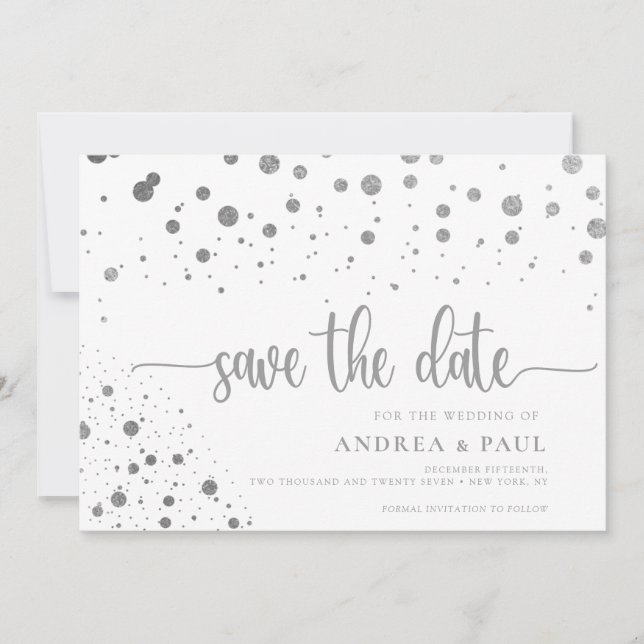 Elegant Confetti Foto Wedding Save the Date (Vorderseite)