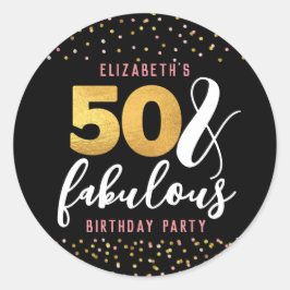 Elegant Confetti Gold Black 50 & Fabulous Geburtst Runder Aufkleber