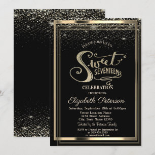 Elegant Confetti Gold Frame Sweet 17 Geburtstag Einladung