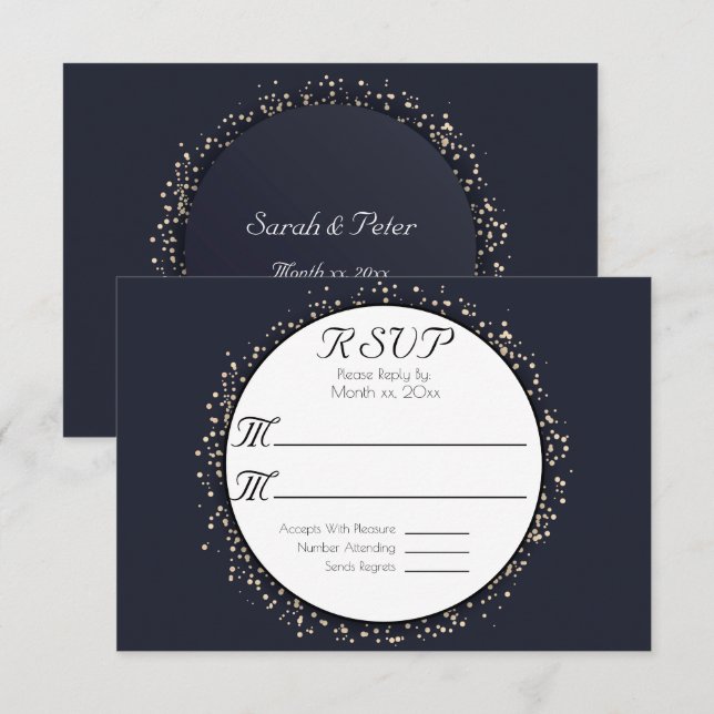 Elégant Confetti Gold Wedding Carte RSVP (Devant / Derrière)