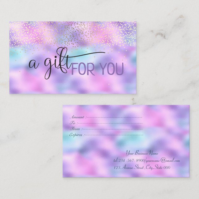 Elegant Confetti Holographic Iridescent Rabattkarte (Vorne/Hinten)