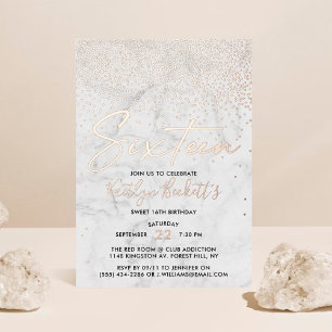 Elegant Confetti & Marble Sweet 16 Geburtstag Real Folieneinladung