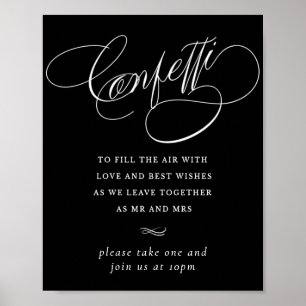 Elegant Confetti White Calligraphy   Gefälligkeits Poster