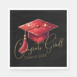 Elegant Congrats Grad Artwork in Red, Gold & Black Serviette