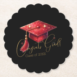 Elegant Congrats Grad Artwork in Red, Gold & Black Untersetzer