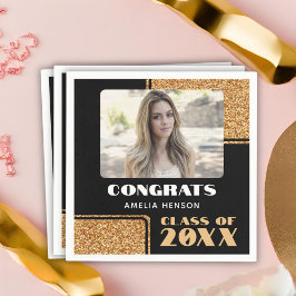 Elegant Congrats Graduate Gold Glitter Photo Serviette
