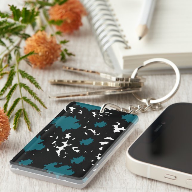 Elegant Contrast – Teal & Black Abstract Keychain Schlüsselanhänger (Vorderseite rechts)
