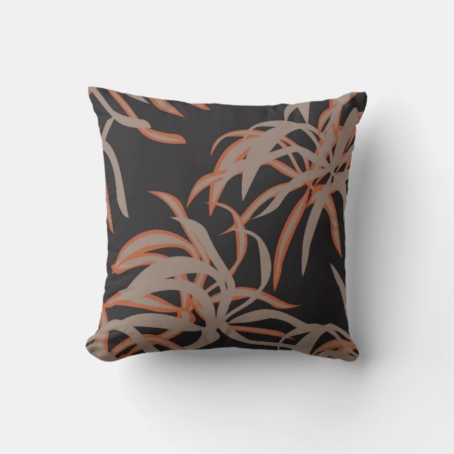 Elegant Copper and Black Tropical Leaf Throw Pillo Kissen (Vorderseite)