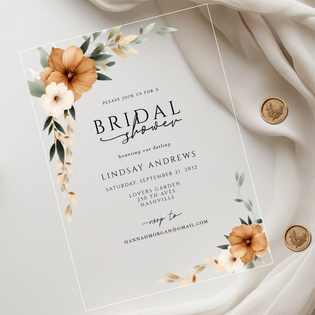 Elegant Copper & Earthy Botanical Bridal Shower Acryleinladungen (Elegant Copper & Earthy Botanical Bridal Shower Acrylic Invitations)