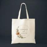 Elegant Copper & Earthy Botanical Wedding Tragetasche<br><div class="desc">Elegant Copper & Earthy Botanical Wedding Tote Bag with your names & date. Immerse yourselves in natural elegance with our Copper & Earthy Botanical Wedding napkins with your names & date. This sophisticated design captures the warmth and charm of a Boho-inspired wedding, featuring stunning copper and burnt orange florals beautifully...</div>