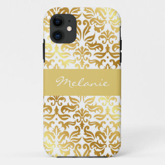 Élégant coque iphone de monogramme de Damas d'or