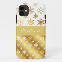 Élégant coque iphone de monogramme de neige dorée
