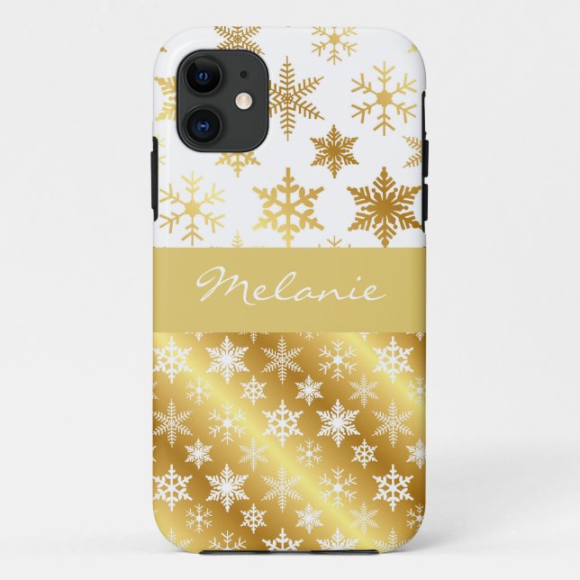 Élégant coque iphone de monogramme de neige dorée (Dos)