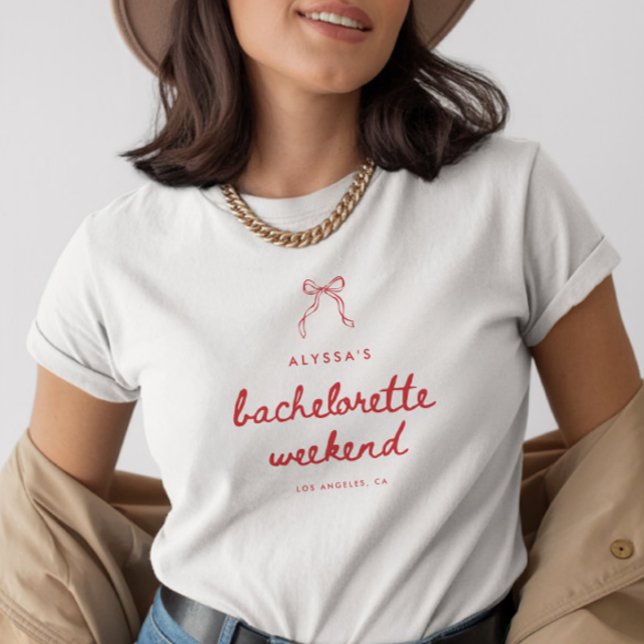 Elegant Coquette Bow Custom Bachelorette Weekend T-Shirt (Von Creator hochgeladen)