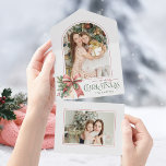 Elegant Coquette Bow Merry Christmas Arch Photo All In One Einladung<br><div class="desc">This charming holiday greeting features an elegant arch shaped photo template with thin pink border, sweet watercolor blush pink and ecru coquette style bow with holly and winter greenery and custom Merry Christmas text graphic in coordinating pink and sage green colors. The panels feature additional text fields, complementary bow with...</div>