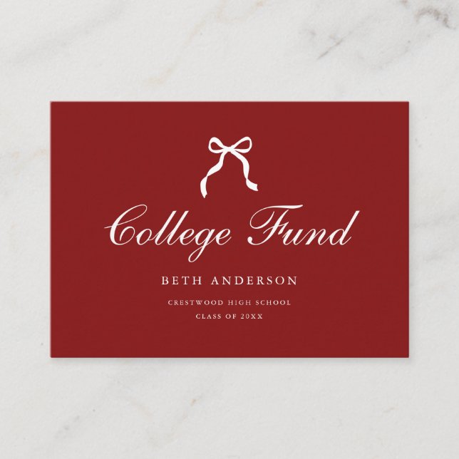 Elegant Coquette Bow Red Graduation College Fund Begleitkarte (Vorderseite)