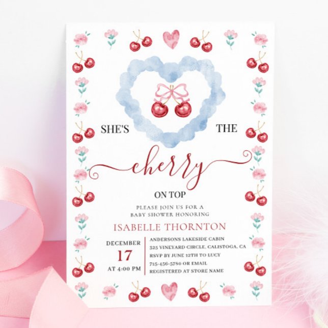 Elegant Coquette Cherry on Top Baby Shower Einladung (Von Creator hochgeladen)