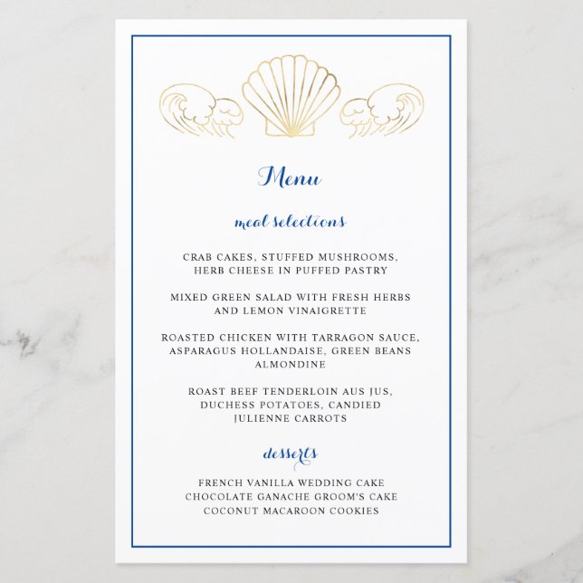 Elégant Coquillage Or Vaves Mariage Accueil Menu (Devant)