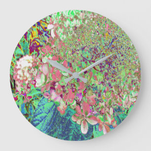 Elegant Coral and Chartreuse Limelight Hydrangea Große Wanduhr