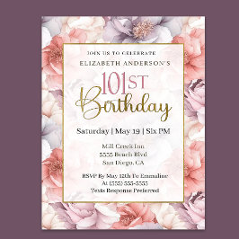 Elegant Coral and Lavender Peony 101st Birthday  Einladung