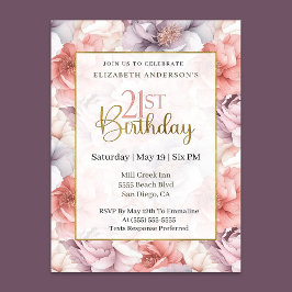 Elegant Coral and Lavender Peony 21st Birthday  Einladung