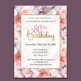 Elegant Coral and Lavender Peony 80th Birthday  Einladung