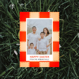 Elegant Coral & Cream Pattern Happy Easter Photo Feiertagskarte