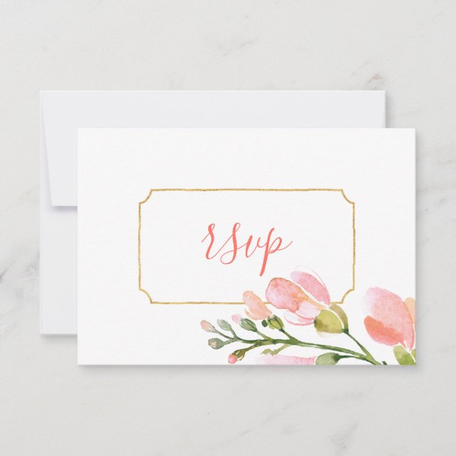 Elégant Coral Floral Or Géométrique RSVP (Devant)