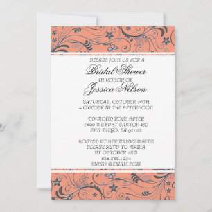Elégant Coral Floral Swirls Douche Invitation