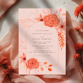 Elegant Coral Floral Terracotta Wedding Einladung