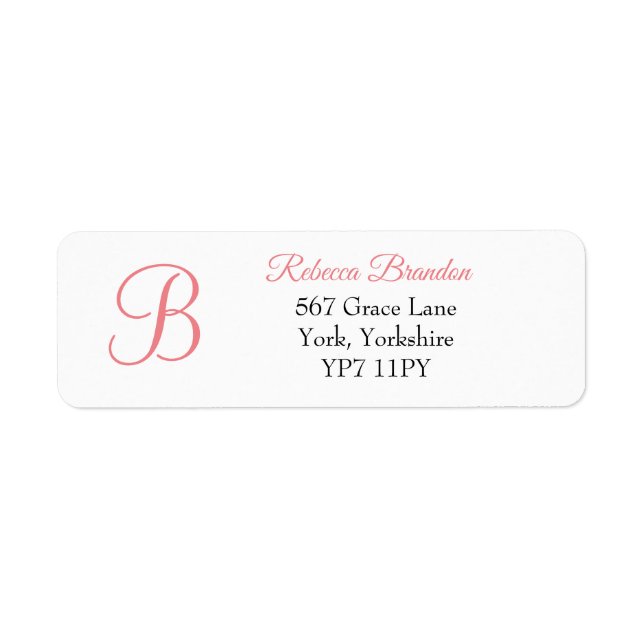 Elegant Coral Monogram Wedding Address Label (Vorne)