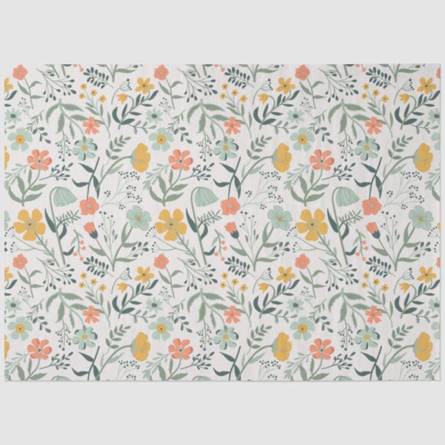 Elegant Coral Mustard Garden Floral Seidenpapier (Vorderseite)