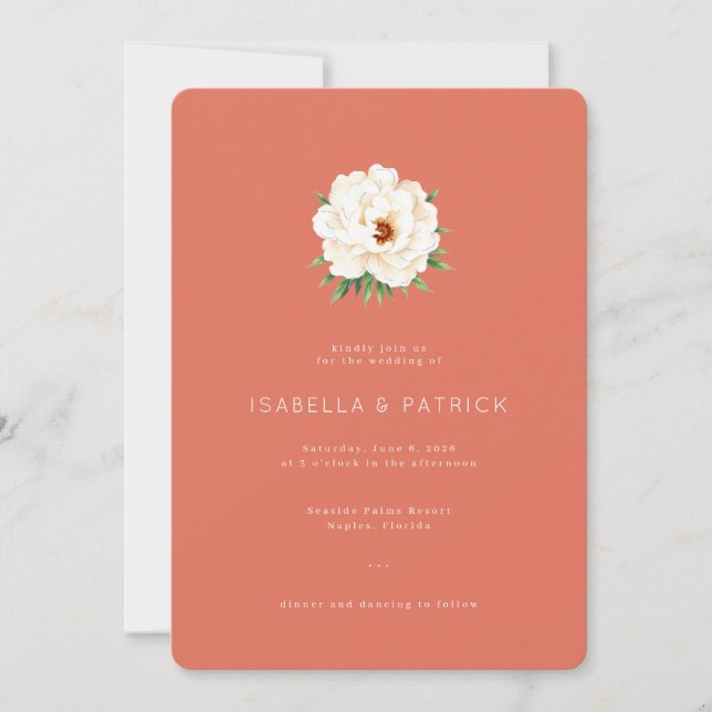 Elegant Coral Peony Floral Einladung (Vorderseite)