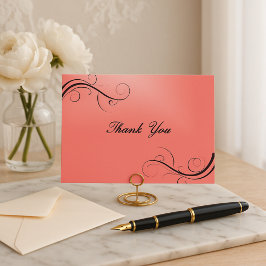 Elegant Coral Pink & Black Blüh Vielen Dank Postkarte