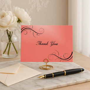 Elegant Coral Pink & Black Blüh Vielen Dank Postkarte