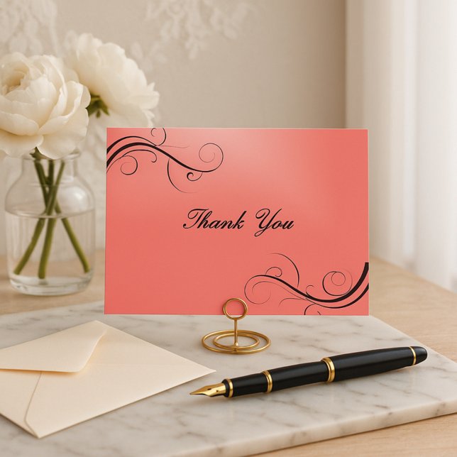 Elegant Coral Pink & Black Blüh Vielen Dank Postkarte (Von Creator hochgeladen)