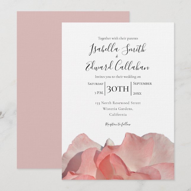Elegant Coral Pink Rose Blumenzwiebeleinladung Einladung (Vorne/Hinten)