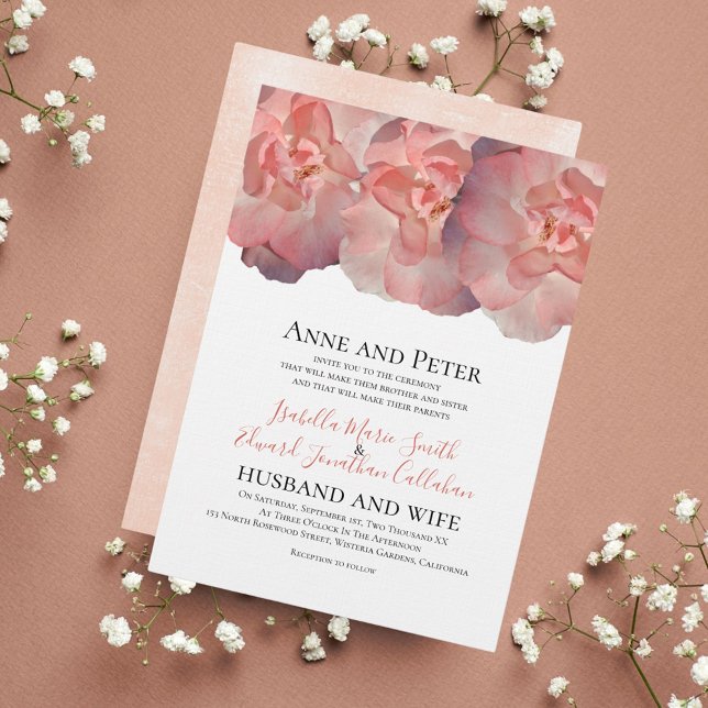 Elegant Coral Pink Rose Floral 2. Hochzeit Einladung (Von Creator hochgeladen)