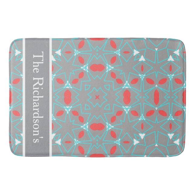 Elegant Coral Turquoise Grey Geometric Pattern  Badematte (Vorderseite)