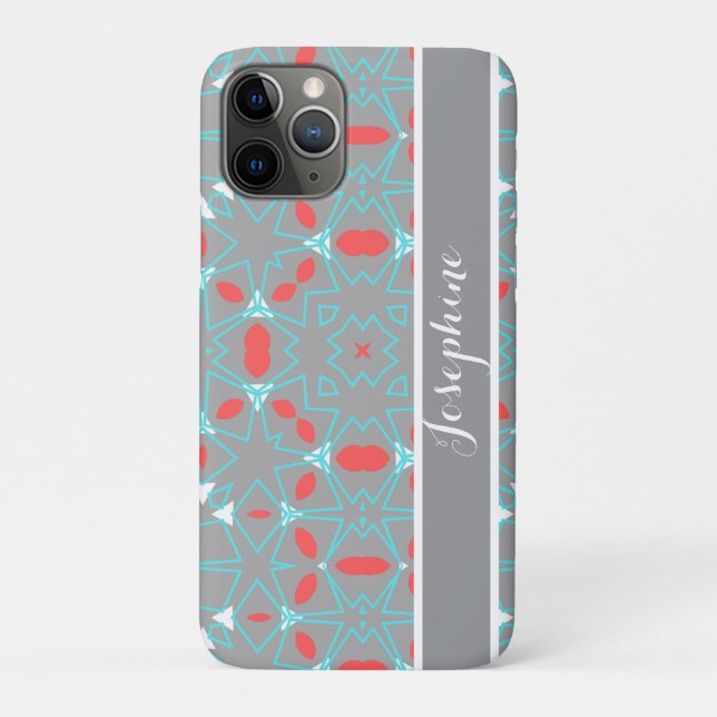 Elegant Coral Turquoise Grey Geometric Pattern  Case-Mate iPhone Hülle (Rückseite)